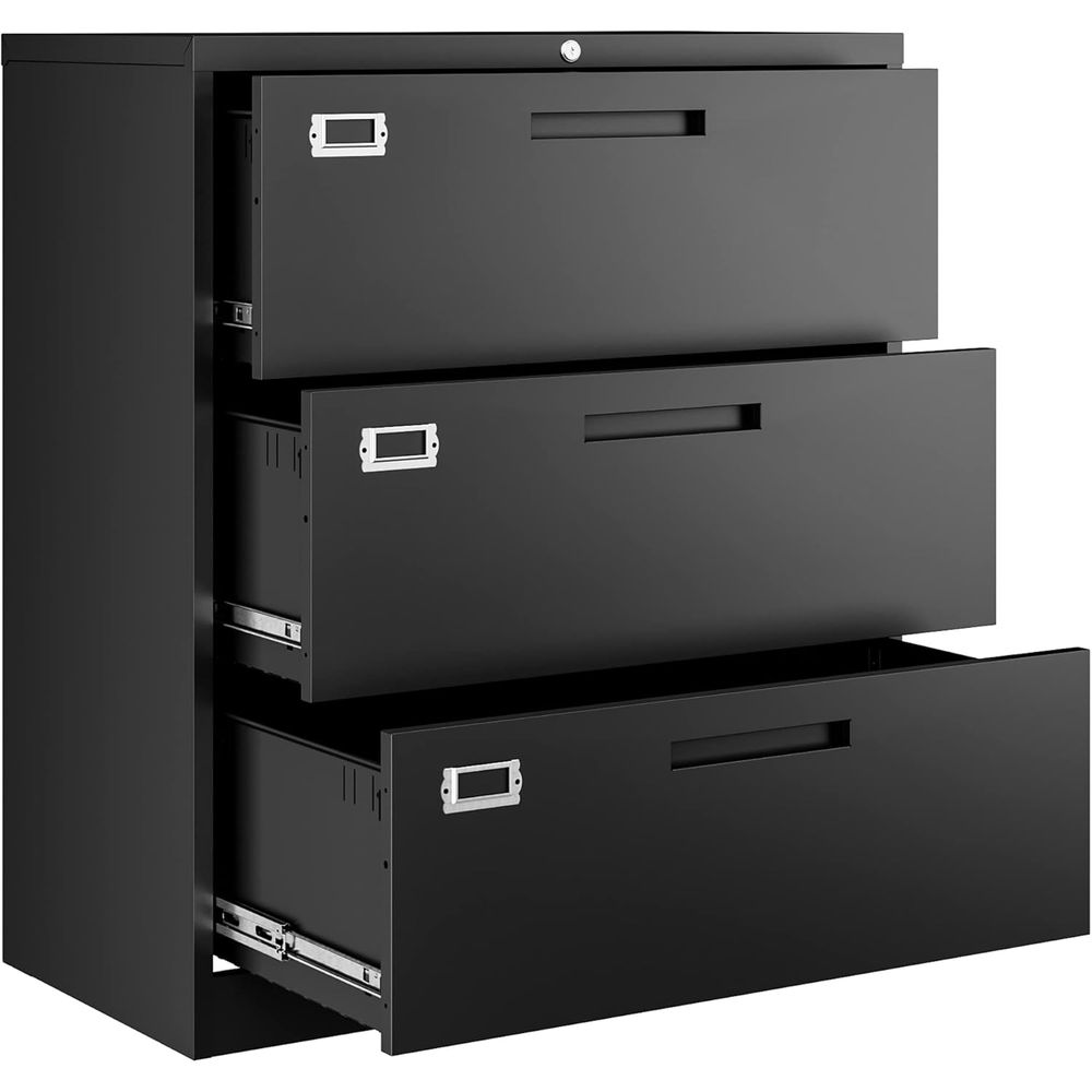 File Cabinet Lateral - Archivador Metálico Negro con 3 Cajones