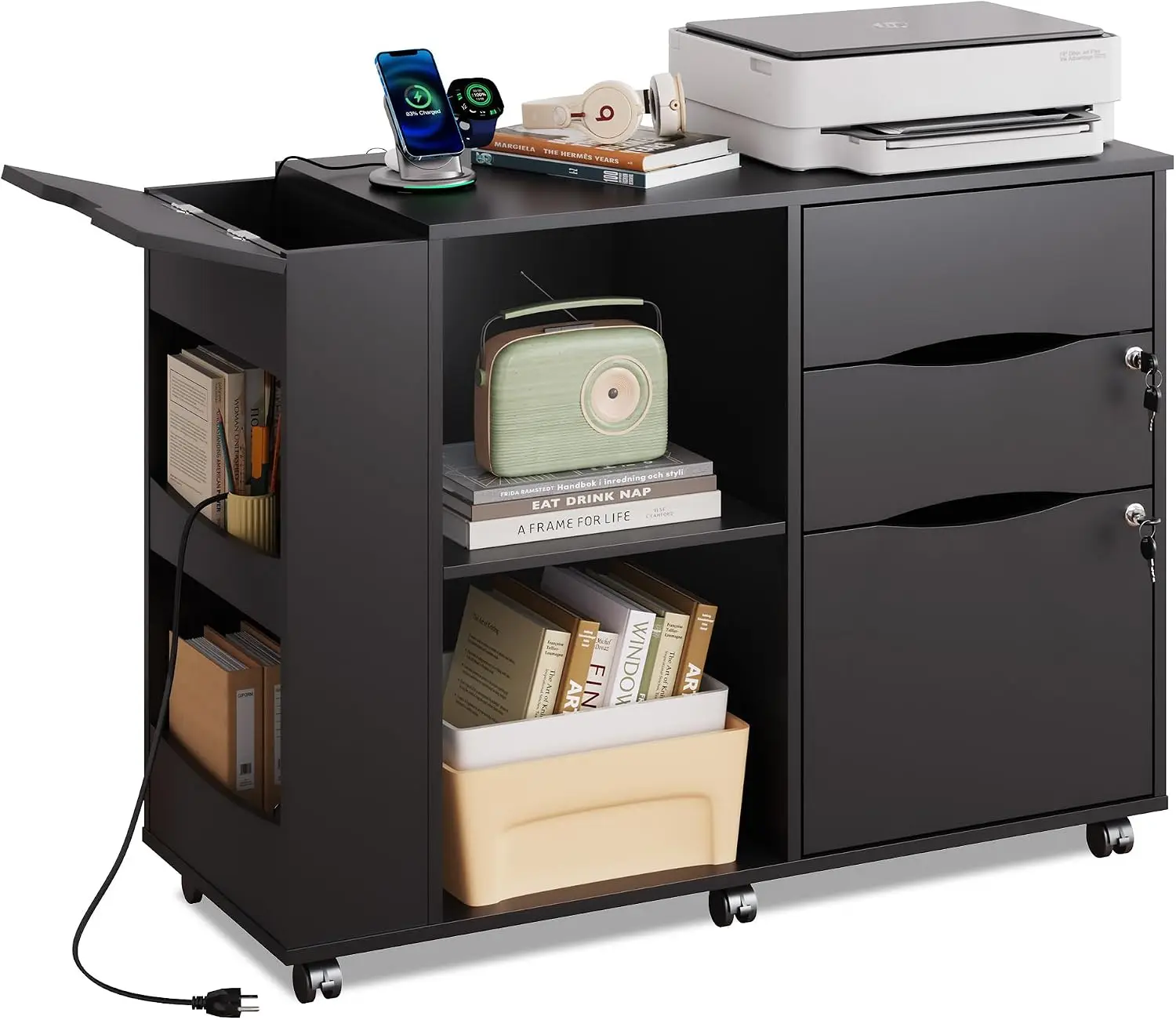 File Cabinet Lateral - Archivador con Cerradura, Soporte para Impresora