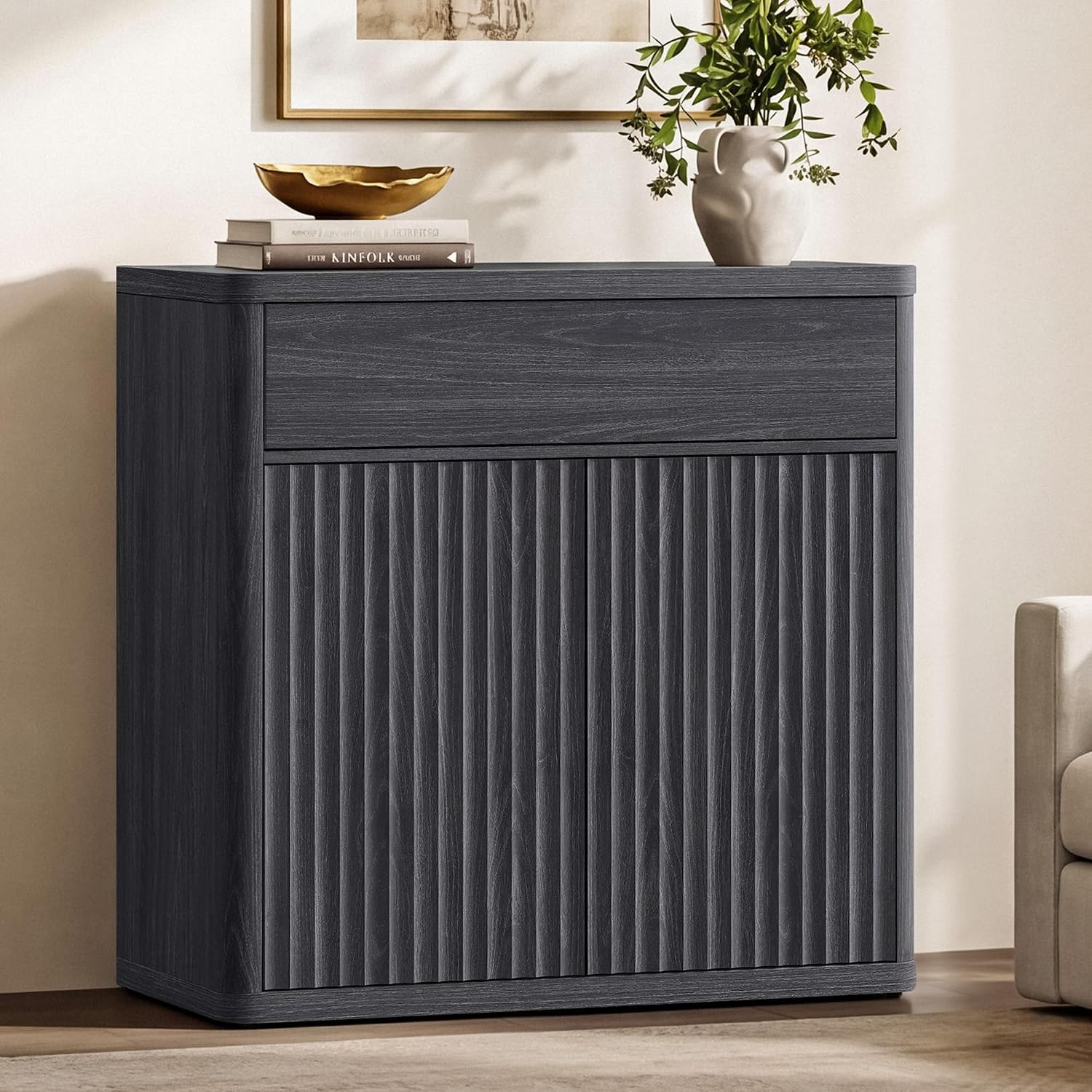 Credenza Office Storage - Aparador moderno con diseño acanalado de