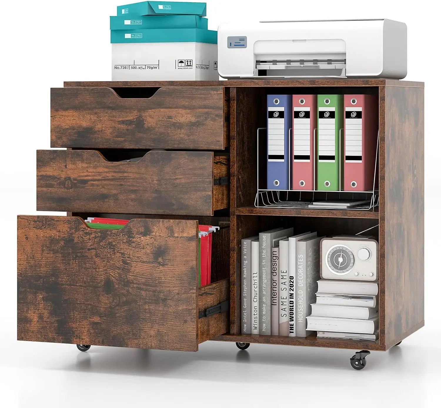 File Cabinet Lateral - Archivador de 3 cajones, gabinete móvil
